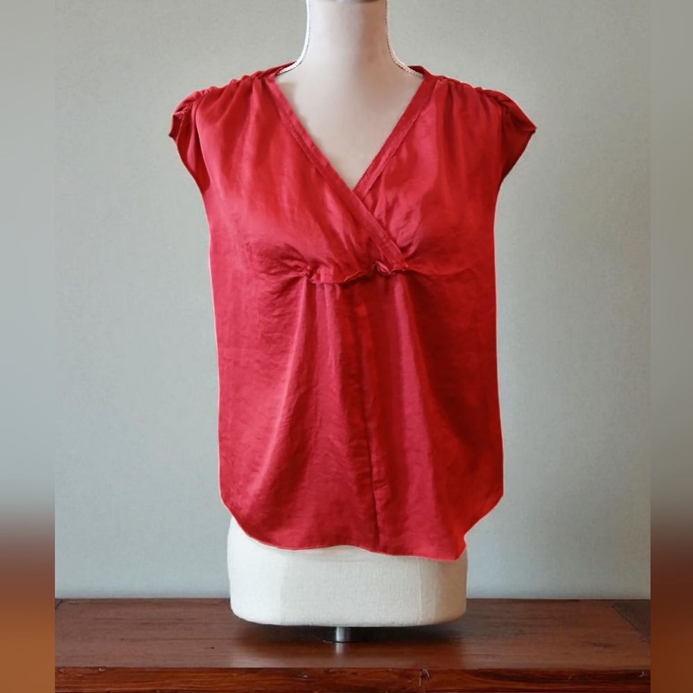 Talbots Dark Red Silky Shell Blouse Womans 6 Small Petite Classic Tomato Girl